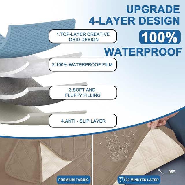 Detalle de YSTELLAA Copridivano impermeabile 3 posti con braccioli, antigraffio per gatto e cane, trapuntato estivo con tasche antiscivolo Caffè Chiaro