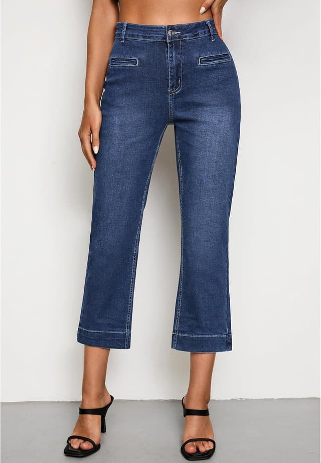 Detalle 2 de luvamia Capri Jeans for Women — High-Waisted Slim Straight Stretch Denim Capris