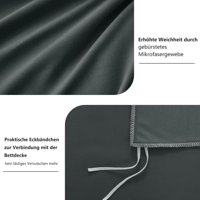 Detalle 2 de RUIKASI Bettwäsche 140x200 (2-teilig) Grau/Anthrazit aus Mikrofaser mit Reißverschluss