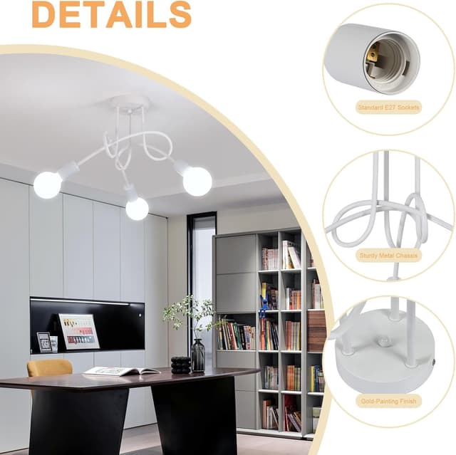 Detalle de Toolight lampadario industriale bianco a 3 luci E27 Ø40 cm (lampadine escluse)