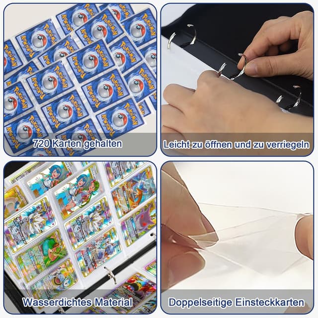 Detalle de Sammelalbum für Pokémon Karten – 50 Seiten, 900 Taschen, wasserdichtes PU Kartenhalter-Heft mit Reißverschluss