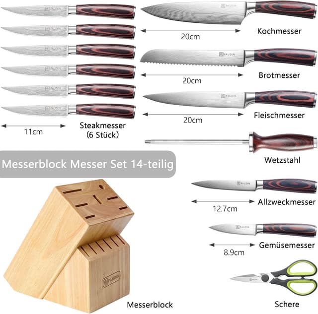 Detalle de Juego de cuchillos PAUDIN de 14 piezas para cocina 🍽