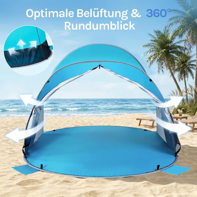 Detalle de WolfWise Pop-Up Strandmuschel für 3–4 Personen (Sofortaufbau) mit UV-Schutz 50+