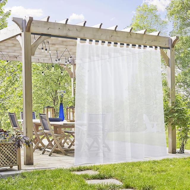 Detalle de PONY DANCE Outdoor-Vorhang mit Klett-Schlaufen, transparent, weiß – 1 Stück (H 213 x B 254 cm)