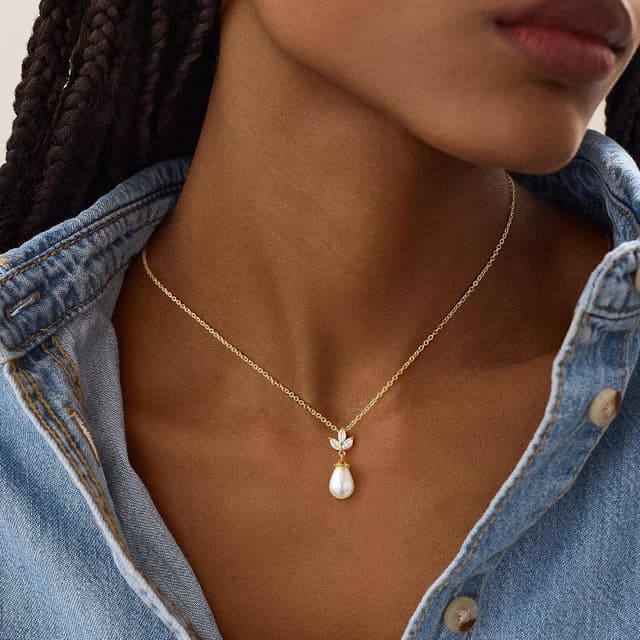 Detalle 2 de TINGN Perlenkette Gold (14 Karat vergoldet) Damen – eleganter Choker mit Süßwasserperlen