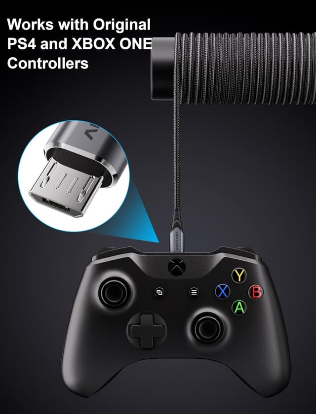 Detalle de VENTION 2m Nylon Braided Micro USB Charger Cable for Kindle Fire, Tablets, PS4 & Xbox Controllers