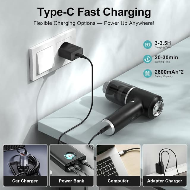 Detalle 2 de Piarhlie Akku-Handstaubsauger kabellos (30 kPa) – Mini-Autostaubsauger mit bürstenlosem Motor