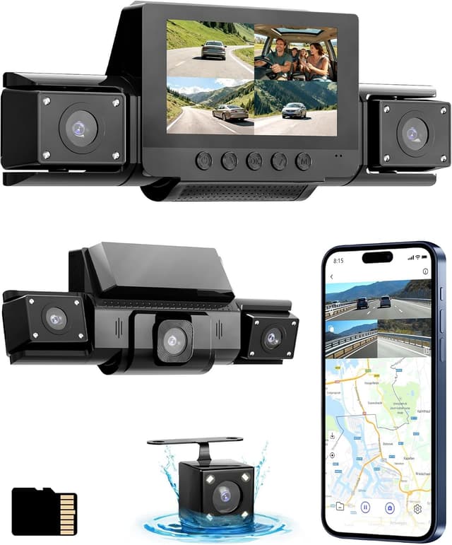 Detalle de 4-Channel 360° Dash Cam (Front/Rear/Left/Right) with GPS, 5GHz WiFi, App Control, G-Sensor & 24H Parking Mode