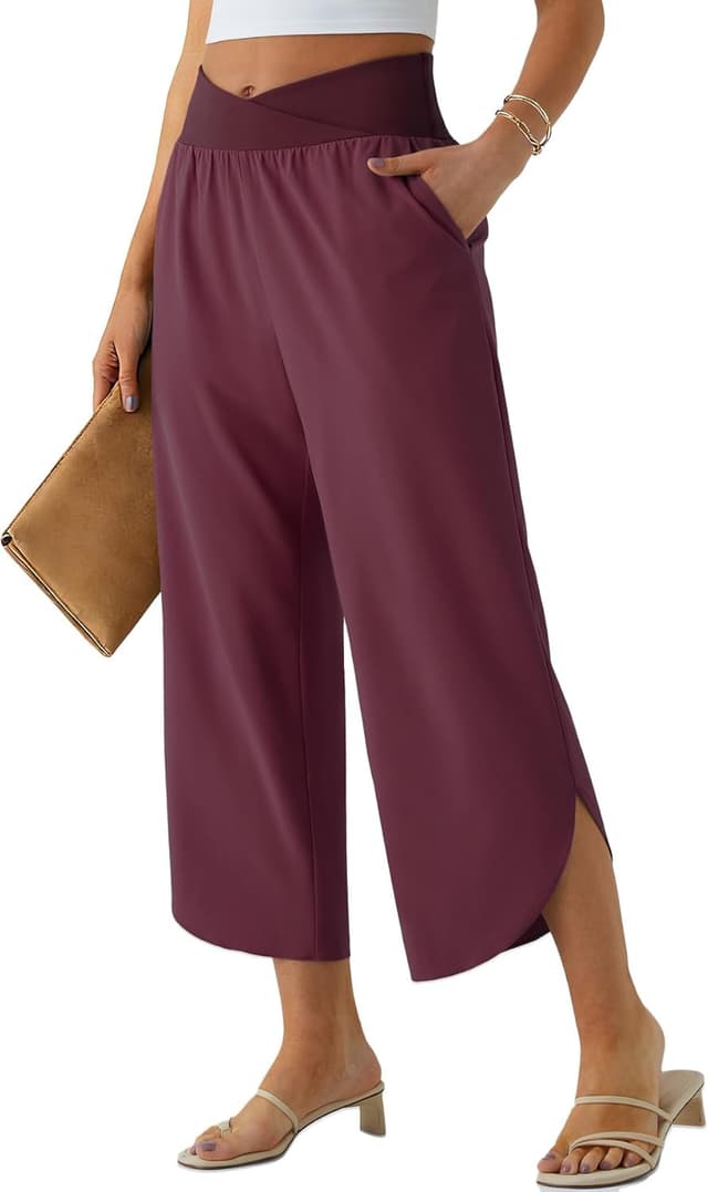 Thumbnail 6 de Phophila Wide Leg Capri Pants for Women — Crossover High-Waist Casual Palazzo Slacks with Pockets