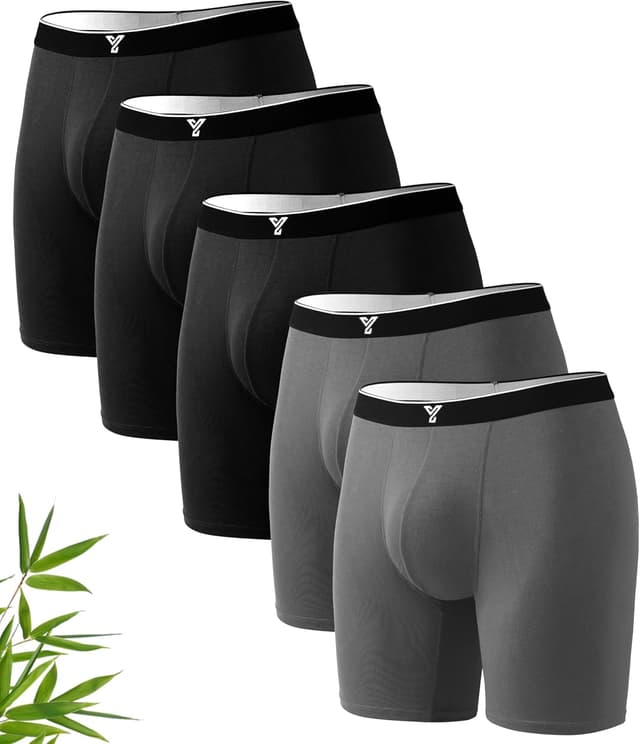 Thumbnail 6 de YESWEL men’s bamboo boxers (longer leg) – anti-chafe trunks, 5-pack (M–3XL)