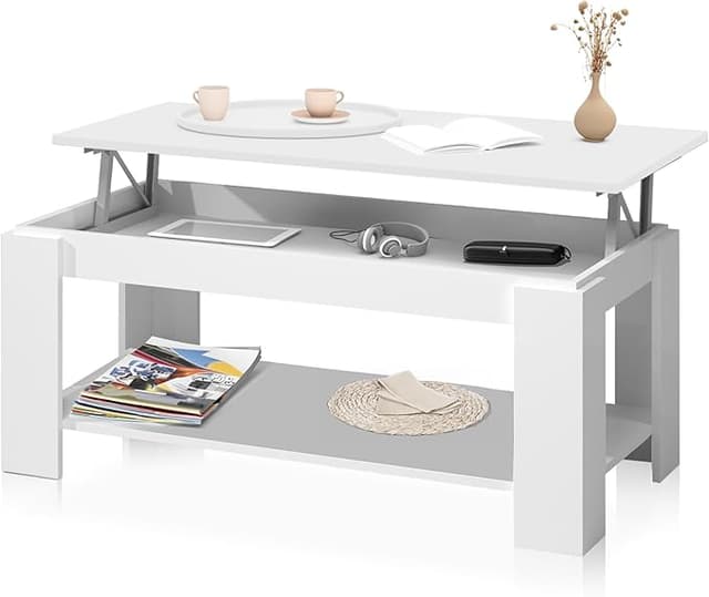 Detalle de duehome LYA 🛋️ Mesa Elevable Blanco Artik 102x50x43-54cm