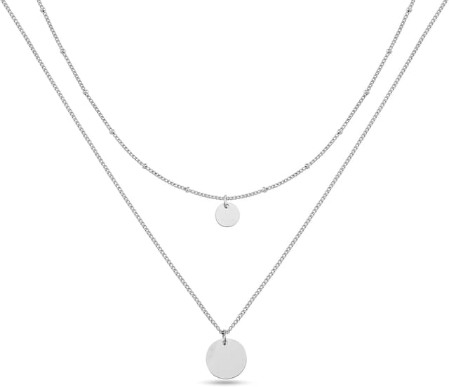 Detalle de Layering Kette mit Plättchen Anhänger – verstellbare Halskette aus 316L Edelstahl (18K vergoldet, Roségold & Silber)