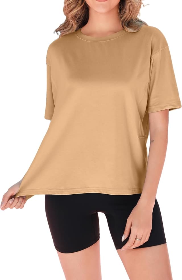 Detalle de Zeagoo T-shirt femme oversize manches courtes col rond en tissu léger (S à XXL)