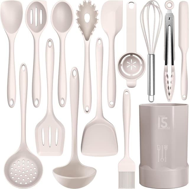 Detalle de AOTHOD Silicone Cooking Utensils Set (BPA-Free, 446°F Heat Resistant) with Utensils Holder