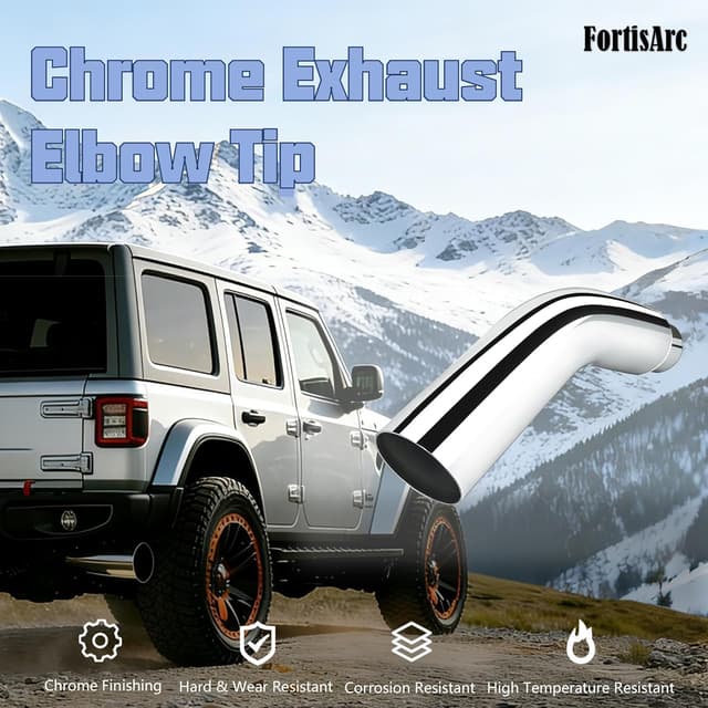 Detalle de 4" to 6" Clamp-On Exhaust Elbow Tip (Chrome/Black) Diesel Exhaust Tip — No Welding Required, Fits 4" OD Pipes