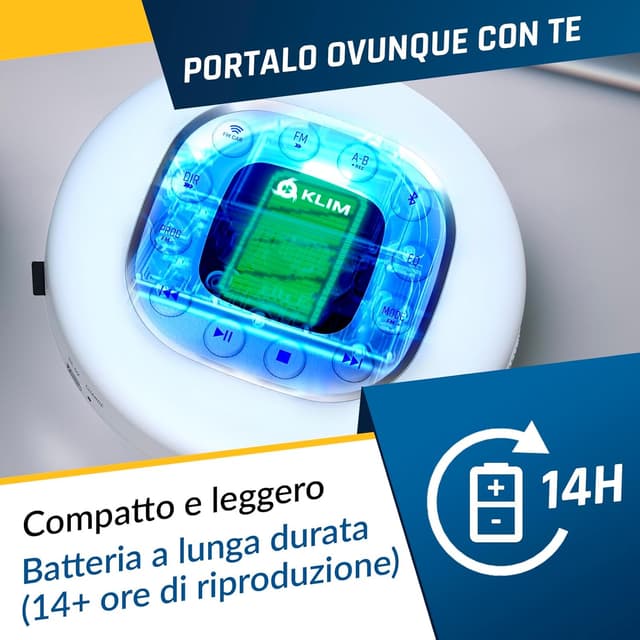 Detalle de KLIM Journey lettore CD HiFi portatile con Bluetooth per auto, FM e slot scheda SD (bianco) – con cuffie incluse