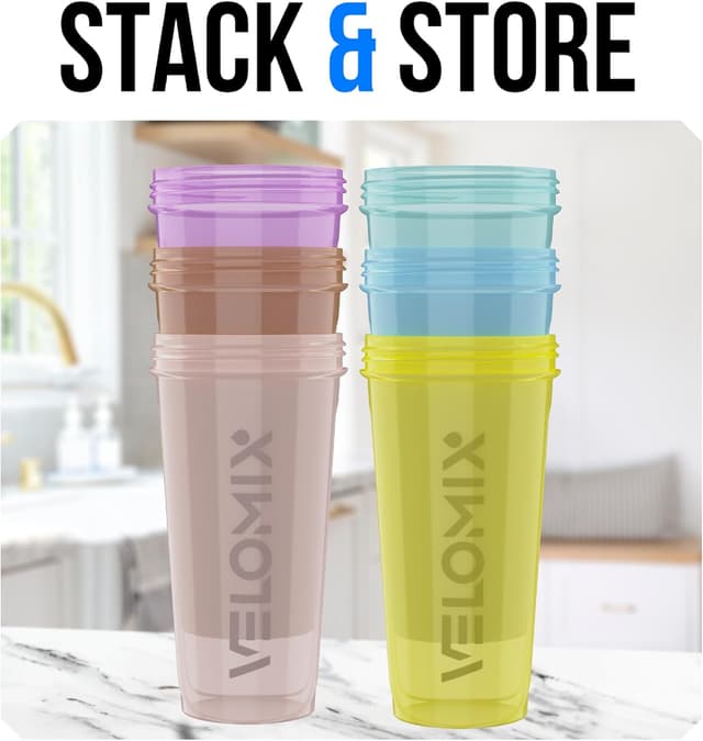 Detalle 2 de VELOMIX 6-Pack 828ml Protein Shaker Bottles with Wire Mixball (BPA-Free, Leak Proof)