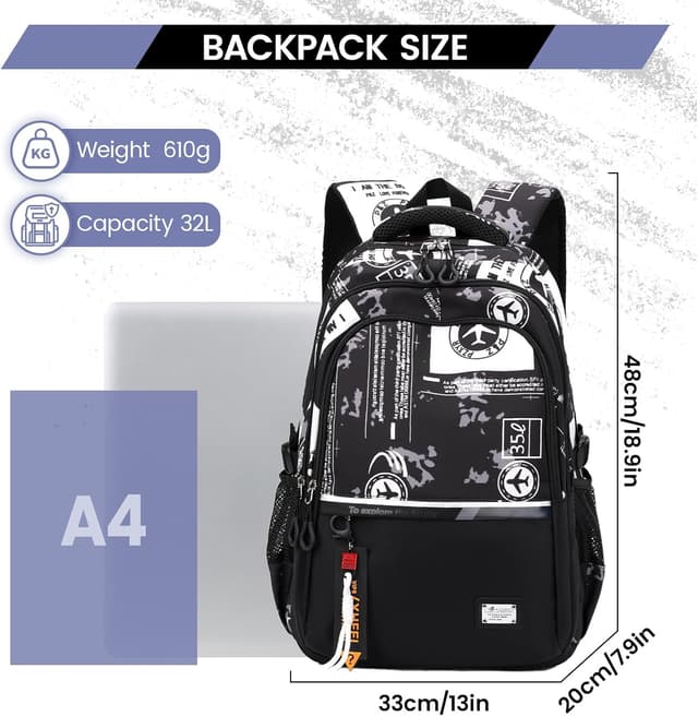 Detalle de Amythe Zaino per Scuola Superiore e Media per Ragazzi con PC 16 pollici, 32 litri, impermeabile – Nero