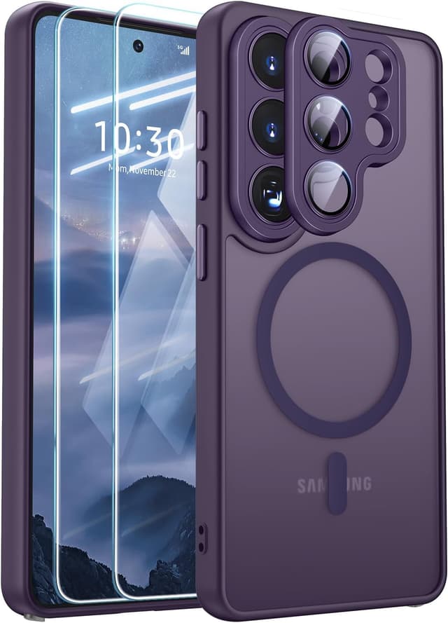 Detalle de JAME Magnetic Case for Samsung Galaxy S26 Ultra (Purple) with MagSafe fit, 2 screen protectors and camera lens protector