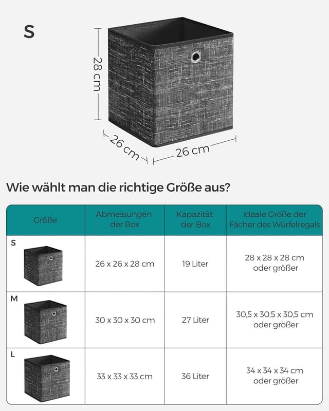 Detalle 2 de SONGMICS Aufbewahrungsbox 6er-Set (Vliesstoff mit Griff) – RFB026B01, 26 x 26 x 28 cm, schwarz meliert