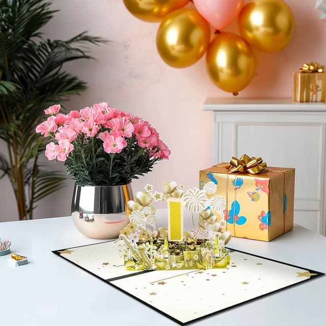 Detalle 1 de Anniversary Golden Gift pop up card