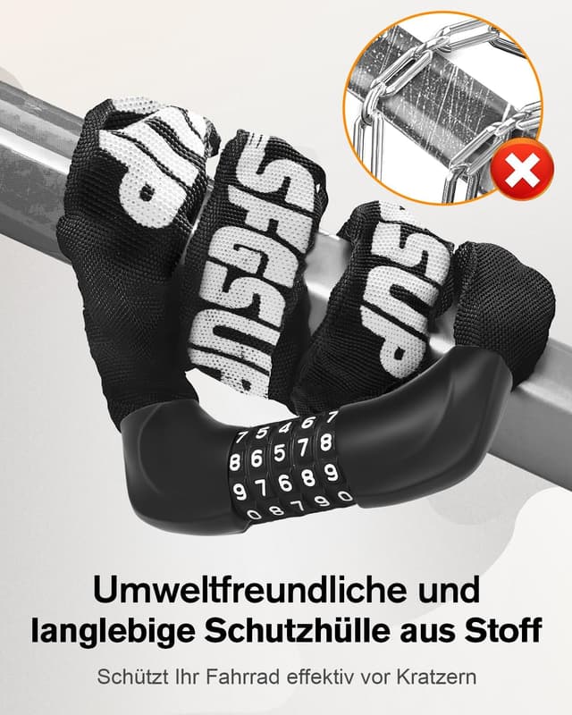 Thumbnail 6 de SFGSUP Zahlenschloss für das Fahrrad: 5-stelliger Code, 6 mm Stahlkette (90 cm)