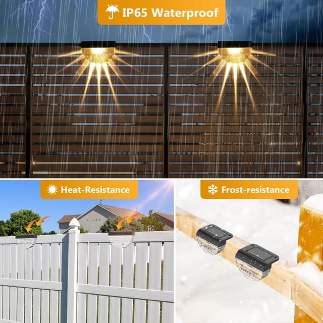 Detalle de Auting Solar Fence Light (Warm White) – 4 Pack Outdoor Pathway & Step Lights, IP65