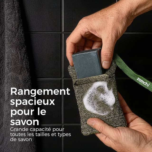 Detalle de ZOMCHI lot de 2 pochettes pour savon exfoliant (grain gros et grain fin) pour mousse riche sous la douche