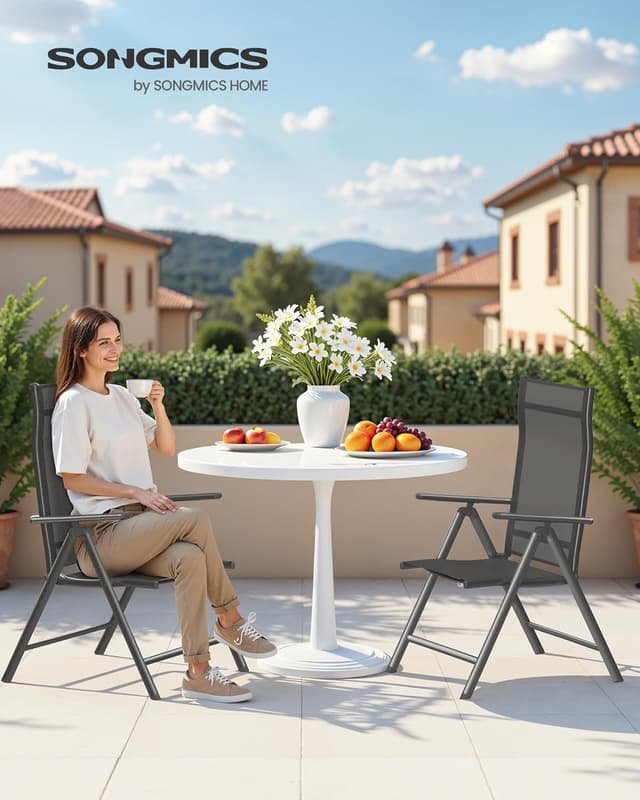 Detalle 2 de SONGMICS Chaise de jardin pliable lot de 2, dossier réglable 8 positions jusqu’à 150 kg (GCB29BK) – noir