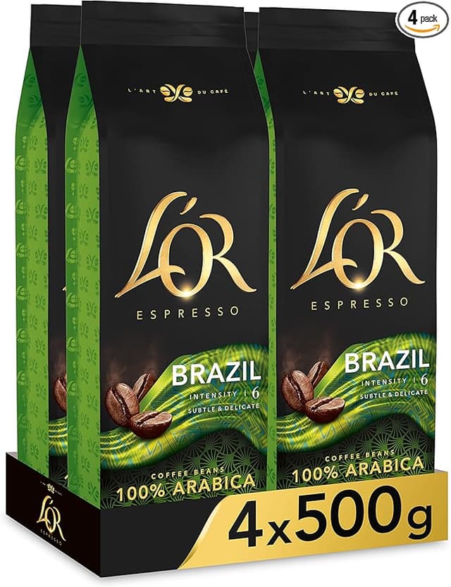 Detalle de L'OR Espresso Brazil Café en Grano 100% Arábica ☕ 4x500g