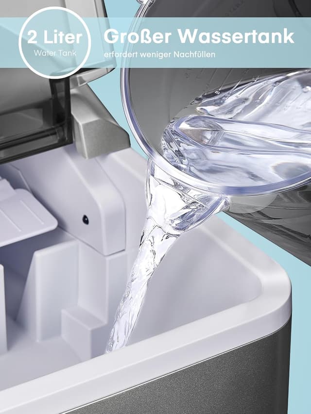 Detalle de Eiswürfelmaschine 14 kg/24 Stunden (9 Eiswürfel in 6–8 Minuten) mit LED-Display & Schaufel – Ice Maker für Zuhause und Büro