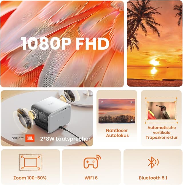 Thumbnail 6 de Beamer Sound by JBL Yaber L2s: 1080P Native Projektor mit WiFi 6, Bluetooth 5.1 und Autofokus