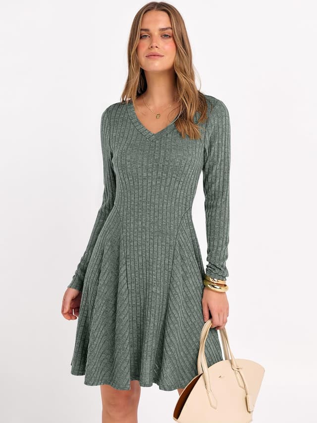 Thumbnail 5 de ANRABESS Women Ribbed V‑Neck Sweater Dress