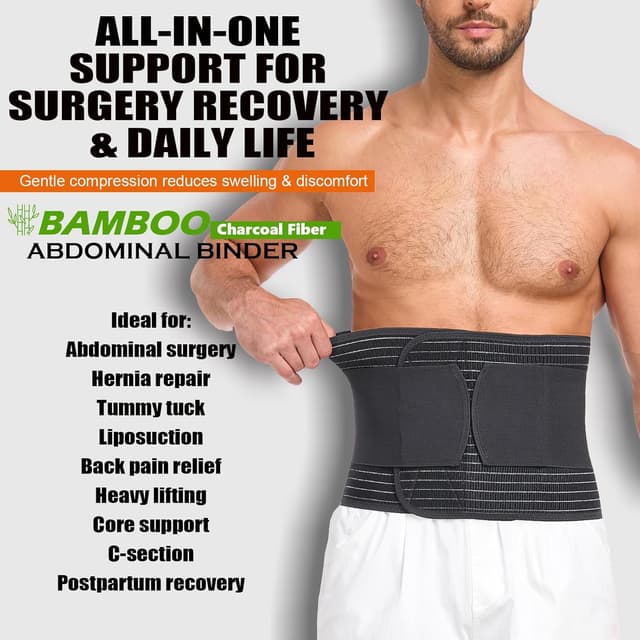 Detalle de DOREIPA Abdominal Binder for Men and Women (Adjustable Compression Wrap) – Post-Surgery & Postpartum Hernia Support Belt, Black