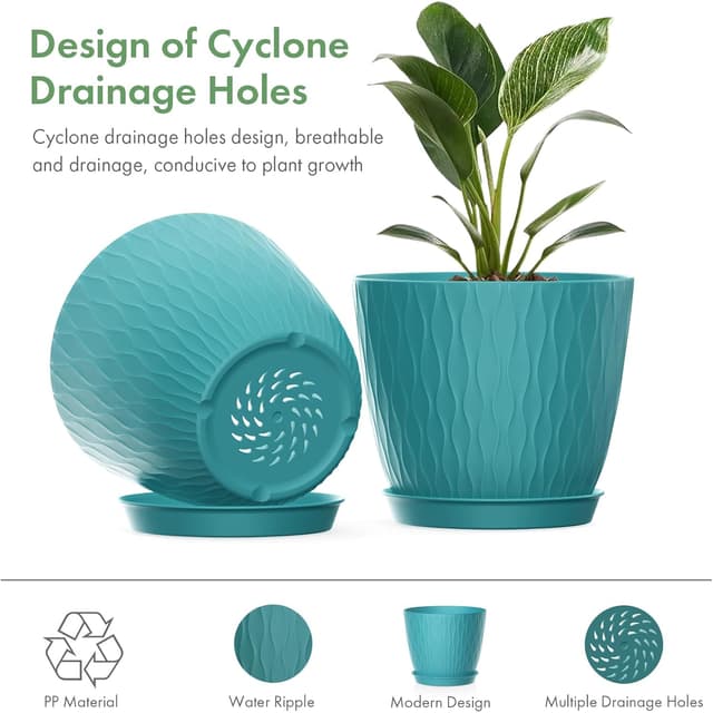 Detalle de Homeuouz 15cm Plastic Plant Pots Indoor, 5 Pack with Drainage Holes & Tray (Multicolour)