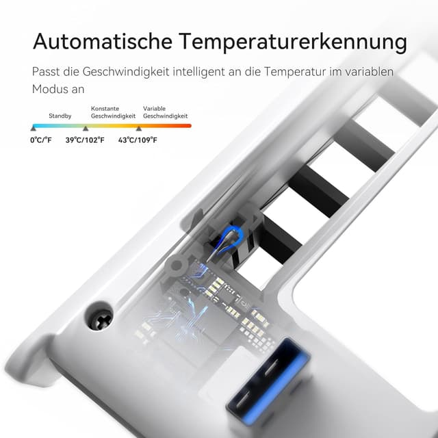 Detalle de KIWIHOME PS5 Slim Lüfter mit automatischer Geschwindigkeit, LED und USB 3.0-Hub für Disc- & Digital-Edition