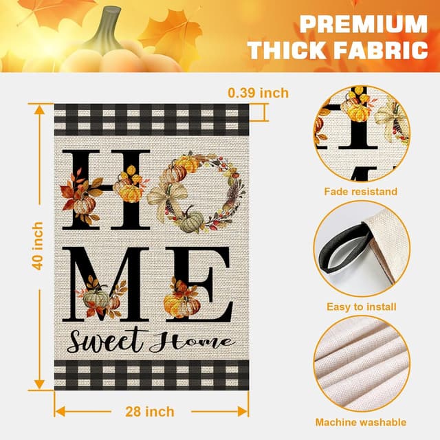 Thumbnail 4 de FUYUCHEN Home Sweet Home Fall Flag 28x40 in. 🏡