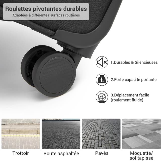 Detalle de British Traveller Valise Soute extensible moyenne 68 L (68,5 x 44 x 28,5 cm) 4 roues 360° avec serrure TSA, noir