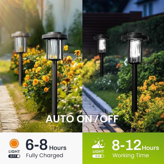 Detalle de Solpex Solar Lights Outdoor 6-Pack LED Garden Pathway Lights (Cold White, Waterproof IP65)