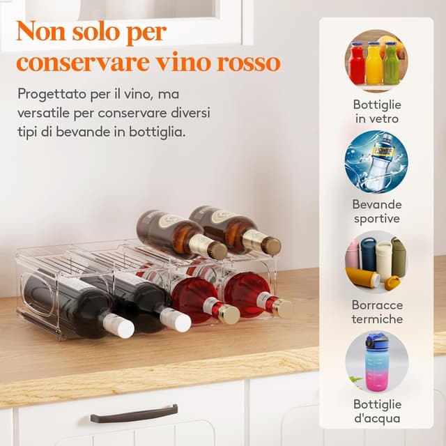 Detalle de Lifewit Portabottiglie da frigo in plastica per 8 bottiglie, 2 livelli impilabile (42 x 20 x 12,5 cm)