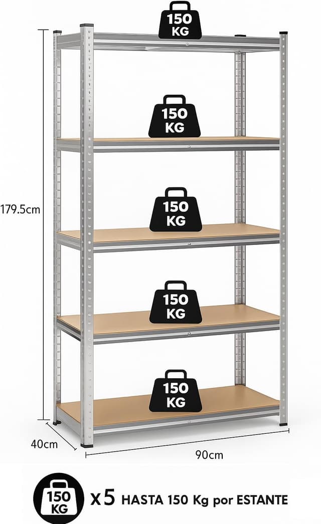 Thumbnail 1 de T-LOVENDO.ES Estantería metálica 180x90x40cm
