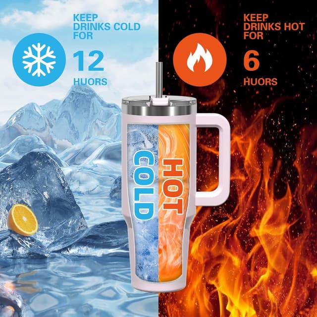 Detalle 2 de WATERSY 40oz Thermobecher to go aus doppelwandigem Edelstahl (Vakuum, auslaufsicher) mit Griff & Strohhalm