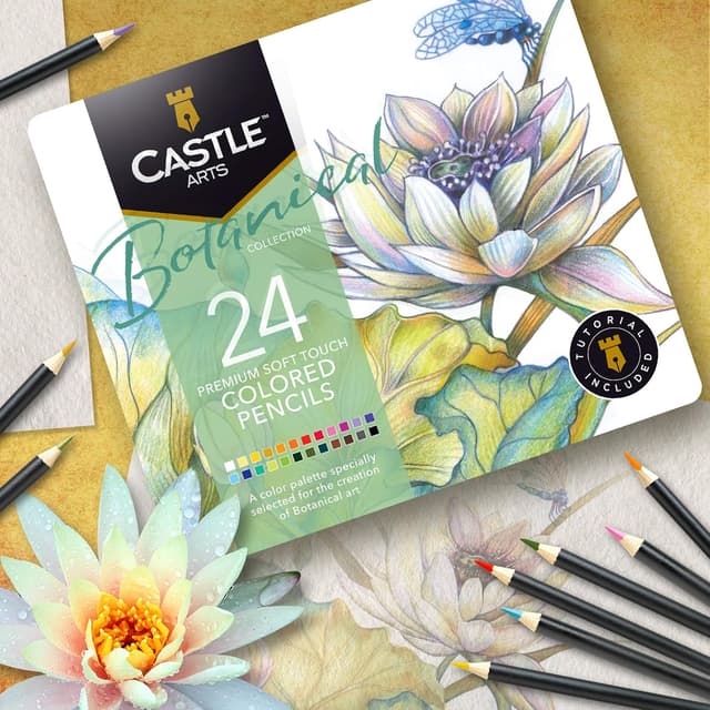 Detalle de Castle Art Supplies Castle Arts: set di 24 matite colorate per disegno in stile botanico