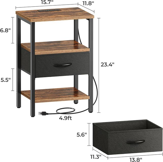 Detalle de SUPERJARE Nightstand Set of 2 with Charging Station ๐