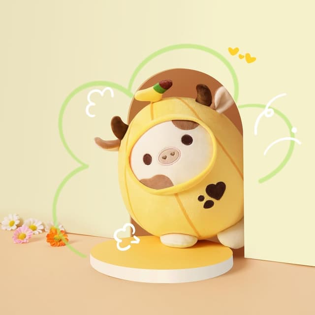 Detalle de shownicer Plüsch-Kuh als Kuscheltier und Wurfkissen, 20 cm (Gelb Banane)