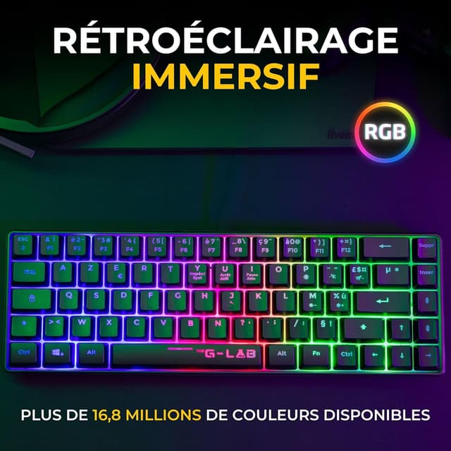 Detalle de The G-Lab Combo Hydrogen WL: kabellose 60%-AZERTY-Gaming-Tastatur & Gaming-Maus (7200 DPI) Dual-Modus