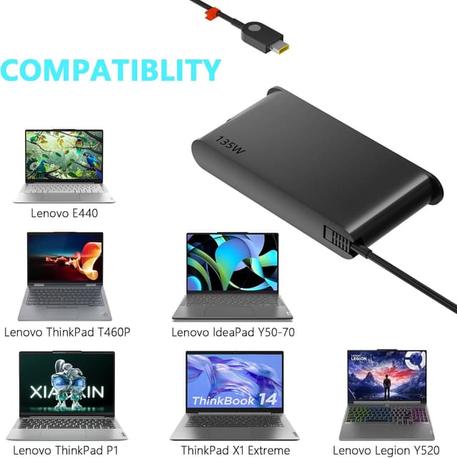 Detalle de Chargeur Slim Tip 135W Lenovo ThinkPad / IdeaPad / LOQ / Legion