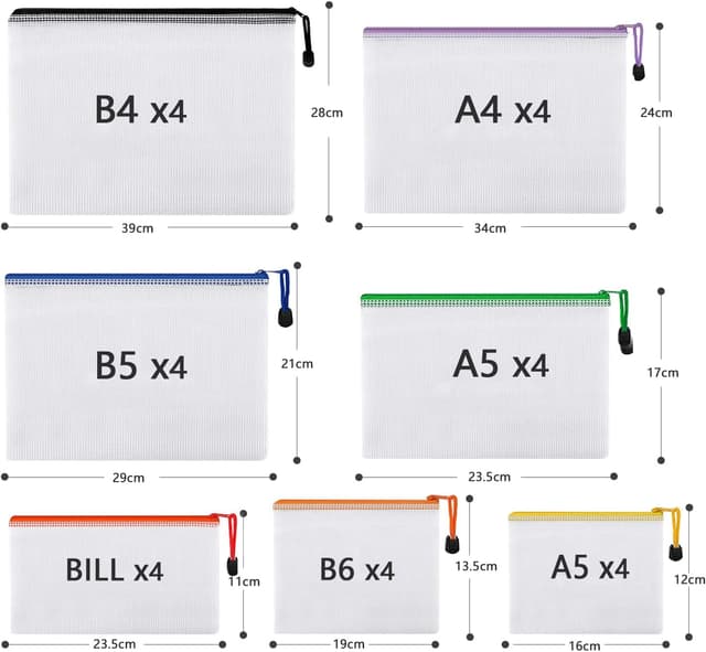Detalle 2 de Newthinking 28er Set Dokumententaschen mit Reißverschluss – wasserdicht, in 7 Größen