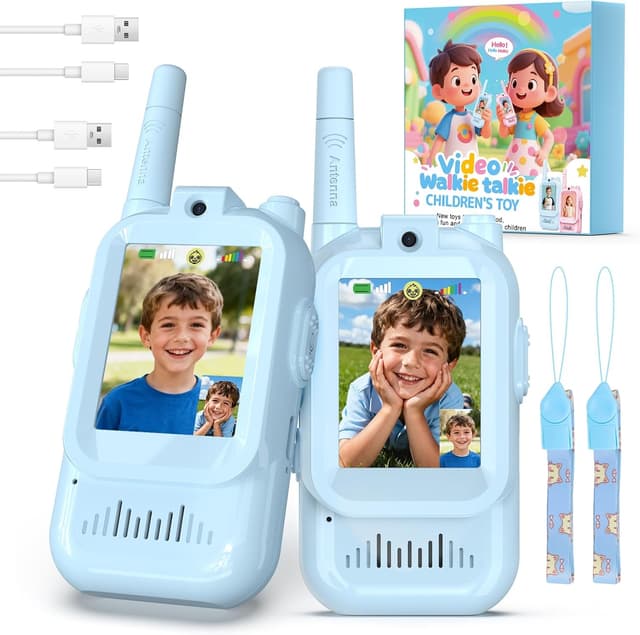 Detalle de Kinder-Walkie-Talkies mit Video, 2er-Set (3–12 Jahre) – bis zu 5 km Reichweite, blau