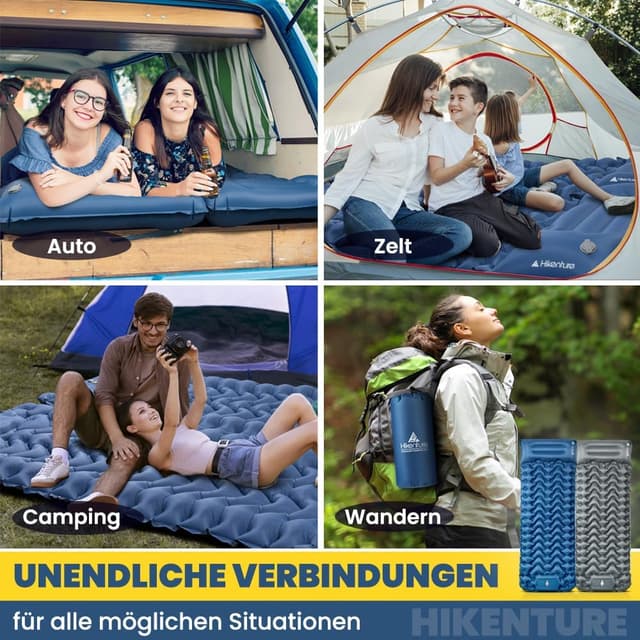 Detalle 2 de HIKENTURE Camping-Isomatte (10 cm) mit Fußpumpe – 198 × 70 cm, aufblasbar